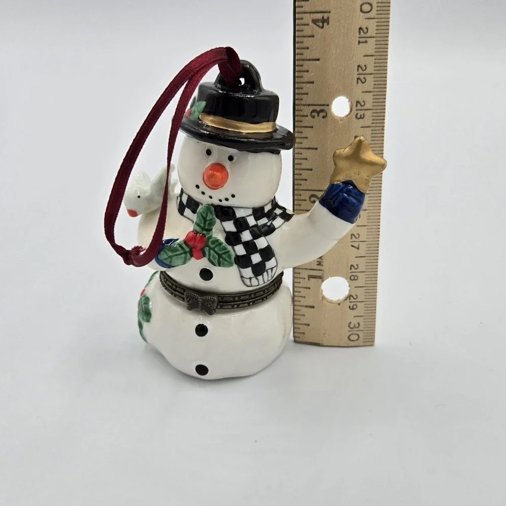 Ceramic Snowman Trinket Box Christmas Ornament with Star and Dove‎